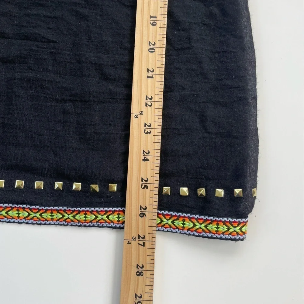 Infinity Scarf Lightweight Black Tribal Aztec Embroidered with Flat back Studs